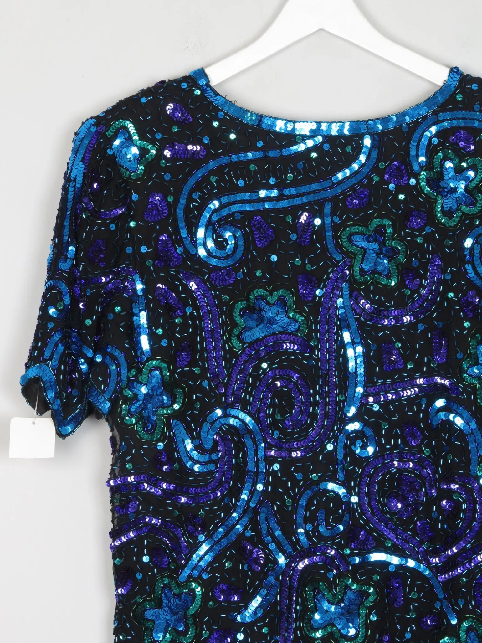 Vintage Sequin Unworn Blue & Green V neck Top M/L