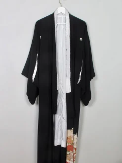 Vintage Silk & Wool Black & Embellished Kimono S/M