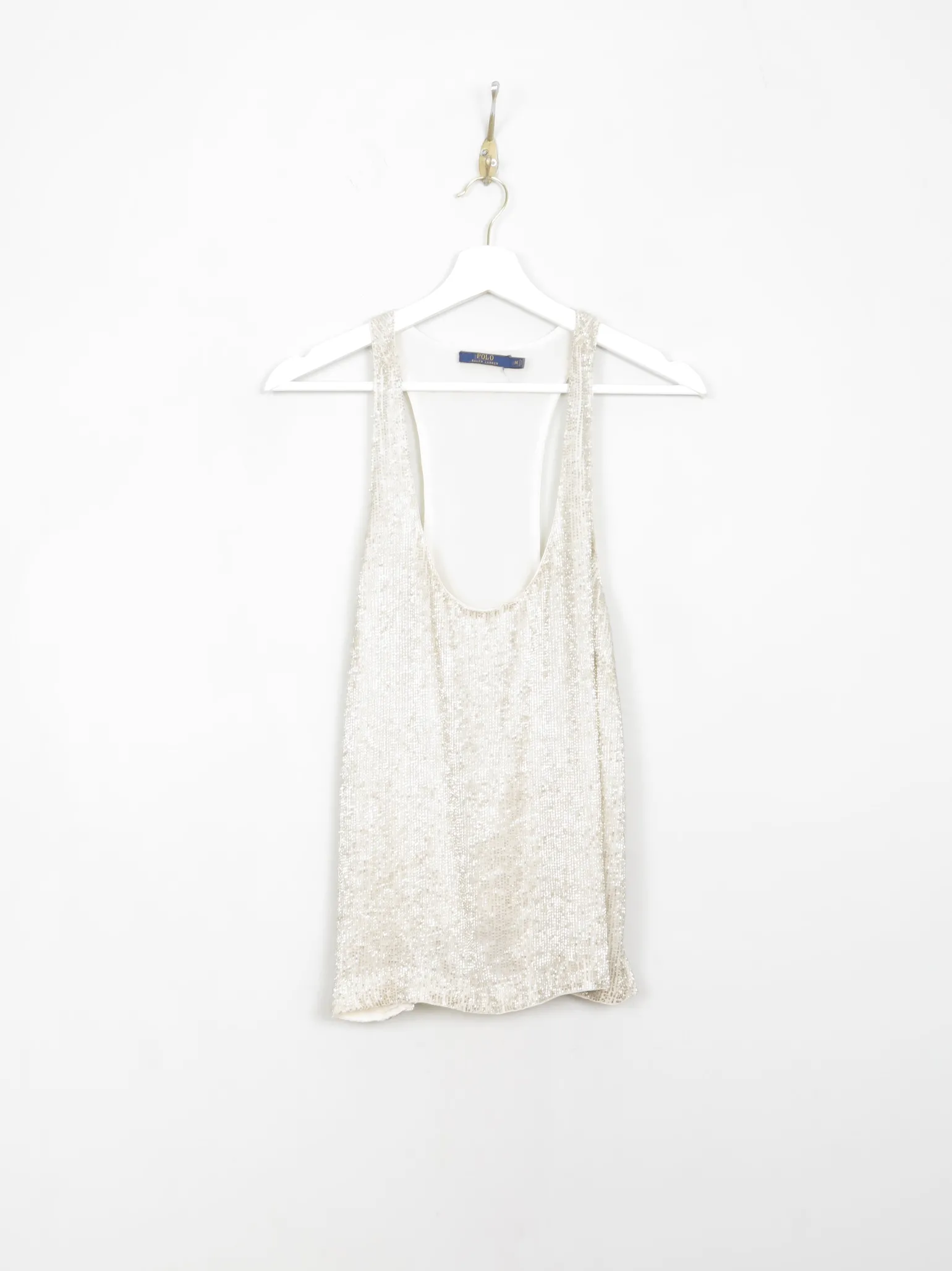 Vintage Silver Beaded Polo Ralph Lauren Razor Back Top M