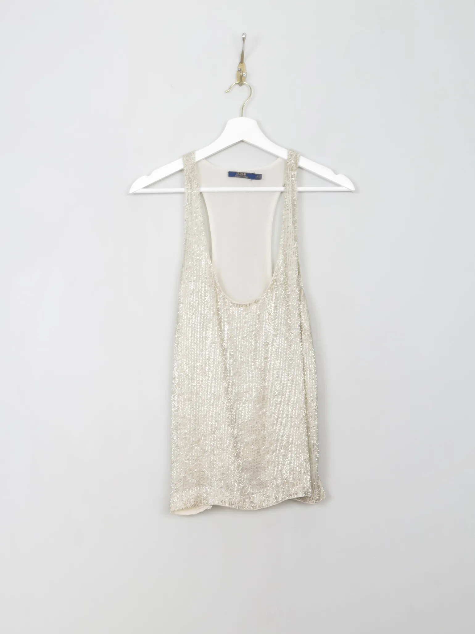 Vintage Silver Beaded Polo Ralph Lauren Razor Back Top M