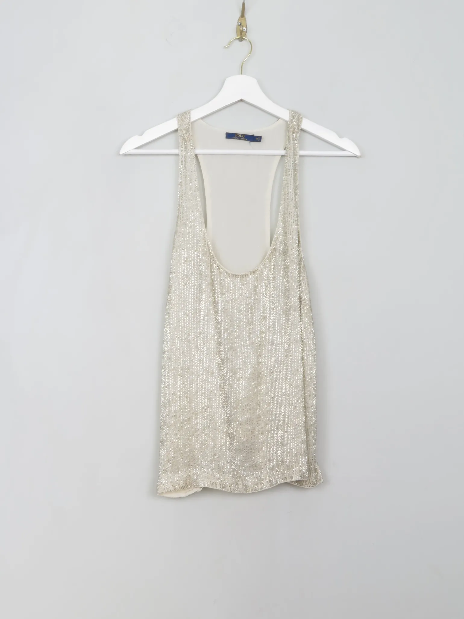 Vintage Silver Beaded Polo Ralph Lauren Razor Back Top M