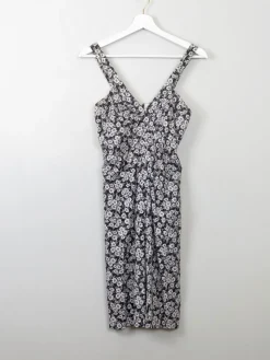 Vintage Sleeveless Black & White Floral Dress XS