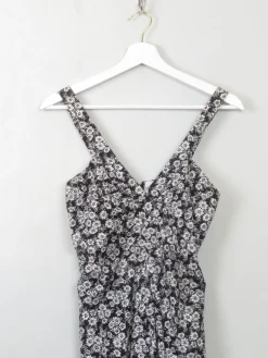 Vintage Sleeveless Black & White Floral Dress XS