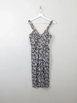 Vintage Sleeveless Black & White Floral Dress XS