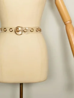 Vintage Style Belt Clear Plastic With Gold Hard-Wear S/M /L New