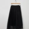 Vintage Style Black Net Pleated Skirt S/M