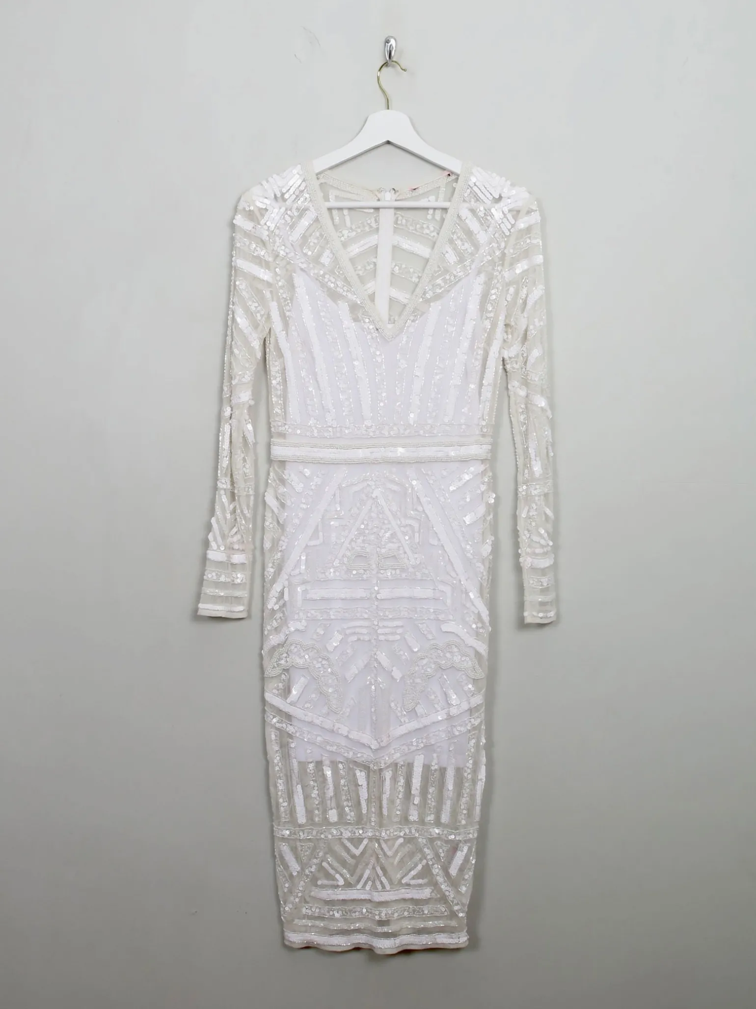 Vintage Style Cream Beaded Fitted Dress S