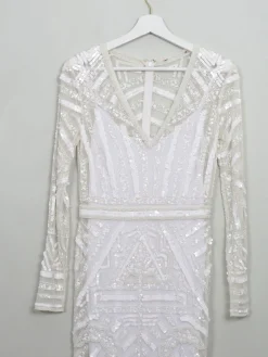 Vintage Style Cream Beaded Fitted Dress S