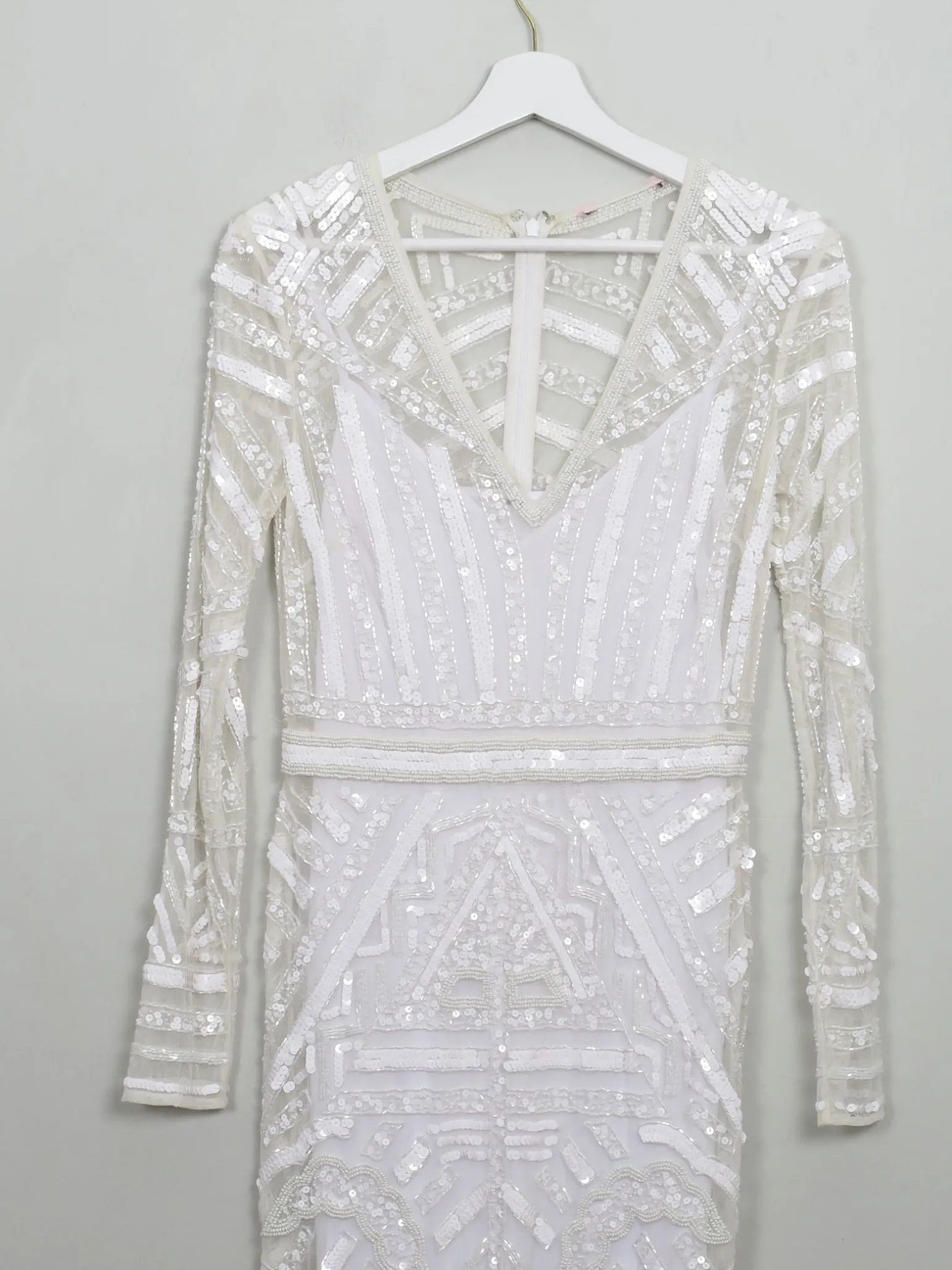Vintage Style Cream Beaded Fitted Dress S