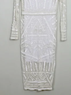 Vintage Style Cream Beaded Fitted Dress S