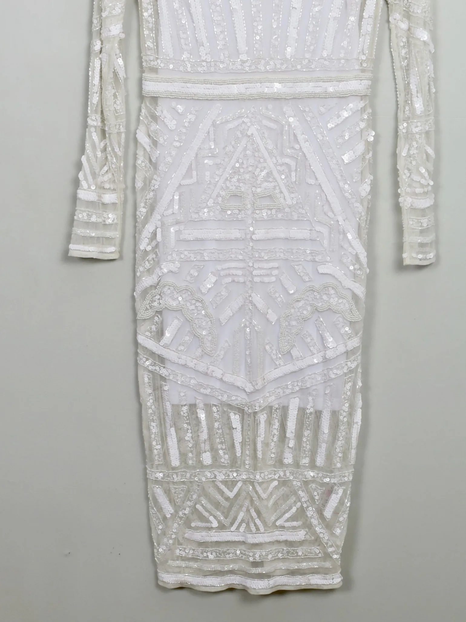 Vintage Style Cream Beaded Fitted Dress S