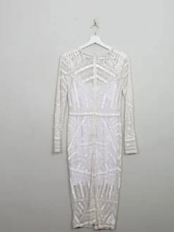 Vintage Style Cream Beaded Fitted Dress S