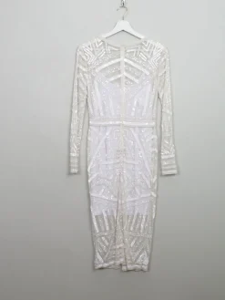 Vintage Style Cream Beaded Fitted Dress S