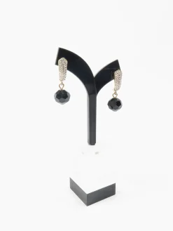 Vintage Style Diamanté & Black Drop Earrings