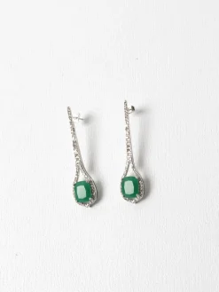 Vintage Style Drop Earrings With Green Glass