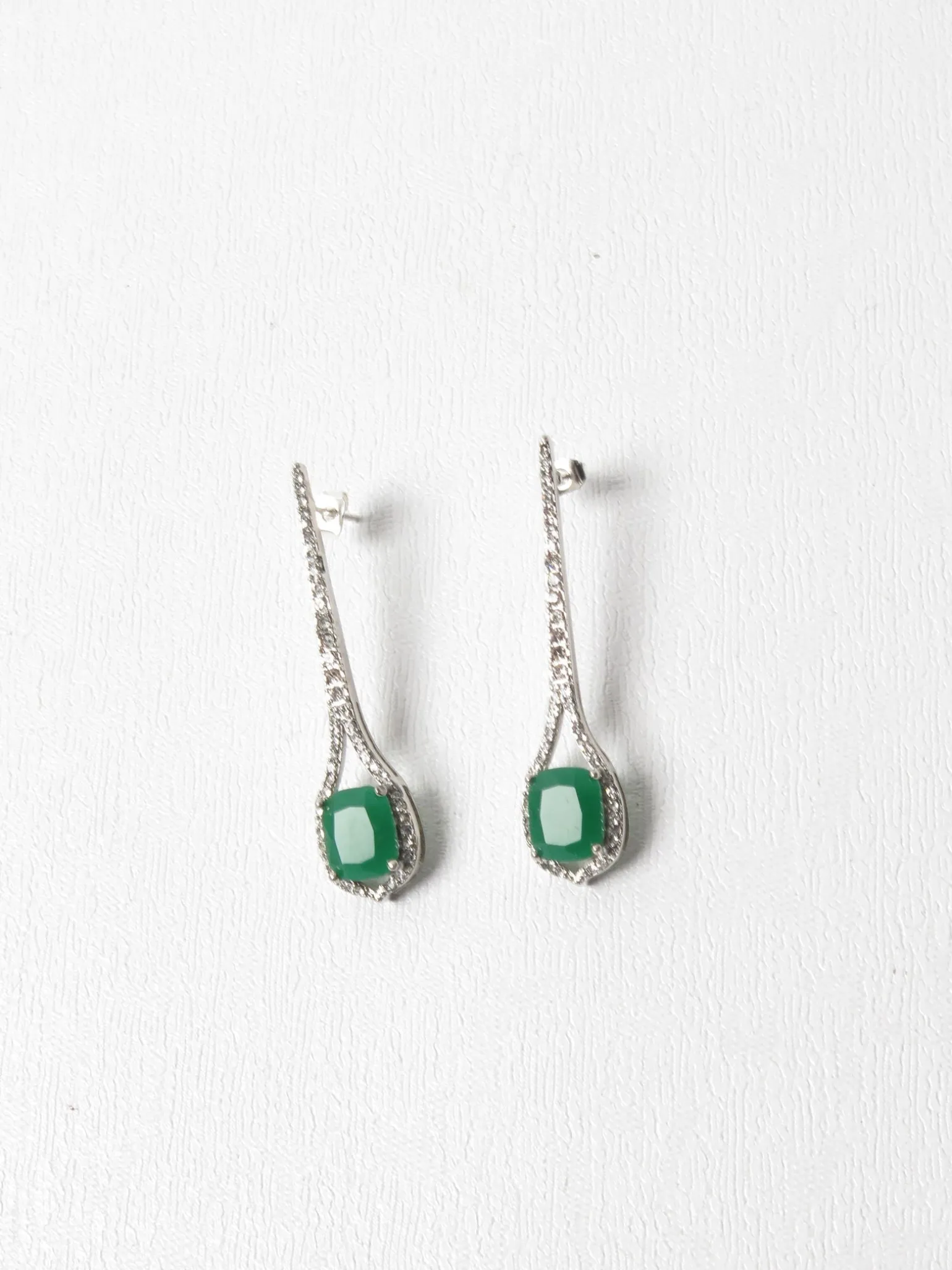 Vintage Style Drop Earrings With Green Glass