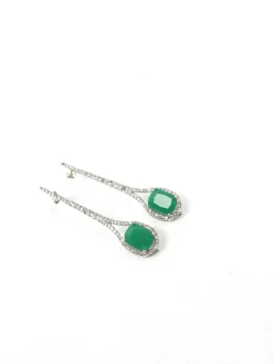 Vintage Style Drop Earrings With Green Glass