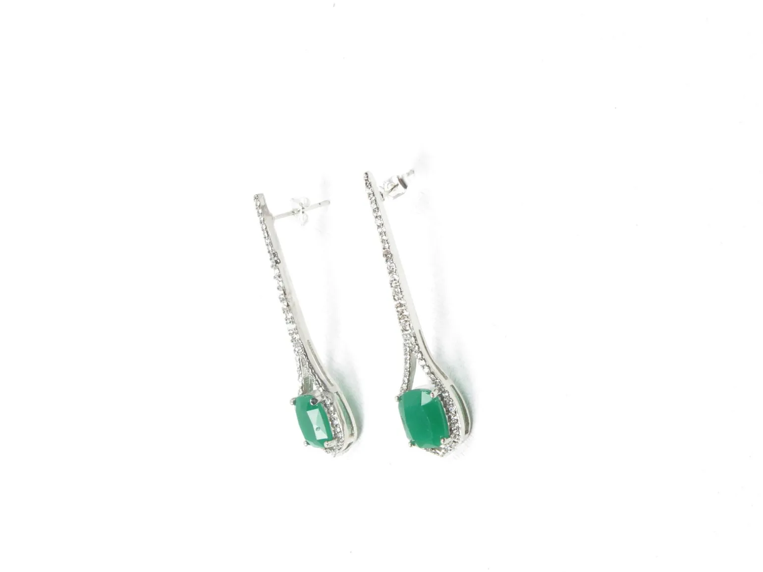Vintage Style Drop Earrings With Green Glass