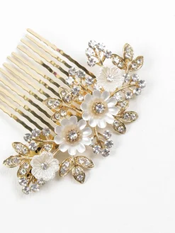 Vintage Style Gold Floral & Diamante Hair Comb Bridal