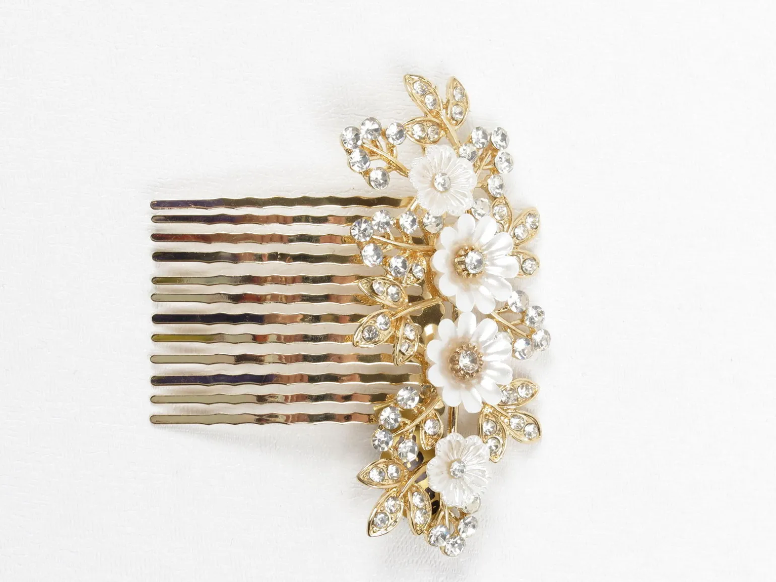 Vintage Style Gold Floral & Diamante Hair Comb Bridal