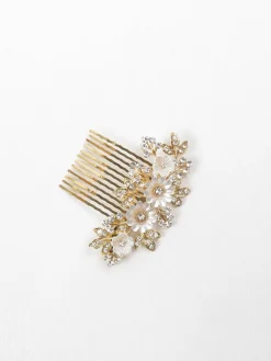 Vintage Style Gold Floral & Diamante Hair Comb Bridal