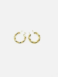 Vintage Style Gold Plated Twisted Hoop Earrings