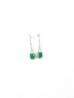 Vintage Style Green & Diamanté  Earrings