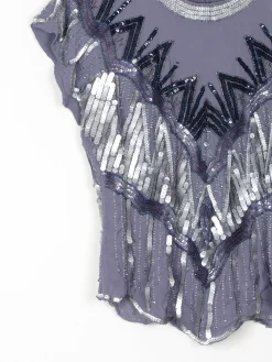 Vintage Style Grey & Blue Beaded Top S
