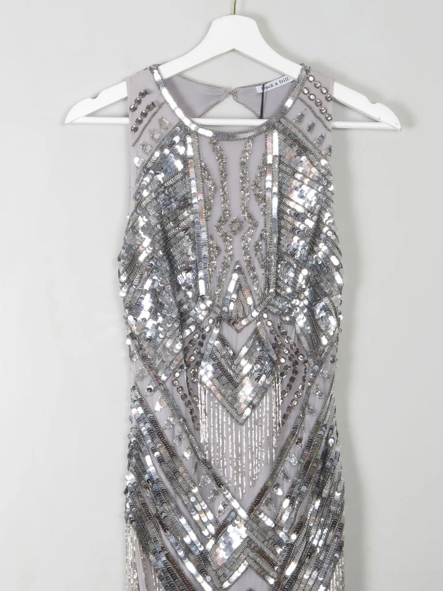 Vintage Style 1920s Flapper Silver Beaded Dress New S