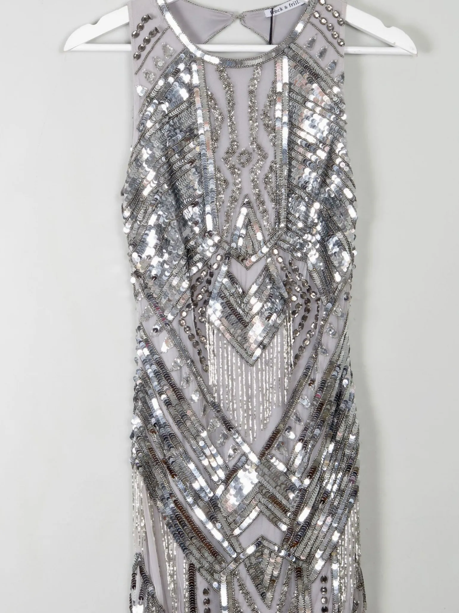 Vintage Style 1920s Flapper Silver Beaded Dress New S