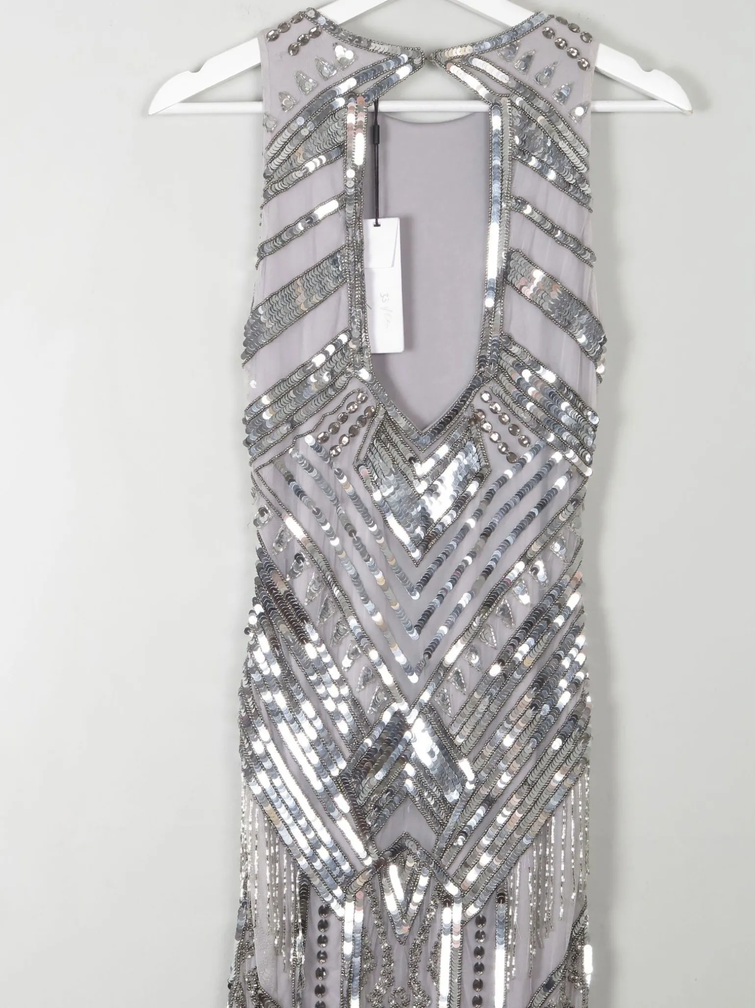 Vintage Style 1920s Flapper Silver Beaded Dress New S