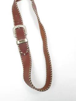 Vintage Tan Leather Blanket Stitch Belt With Levis Buckle XS