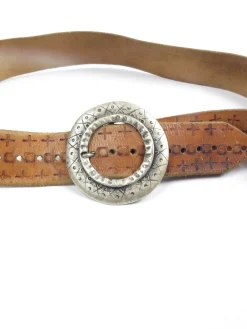 Vintage Tan Leather Tooled Belt S/M