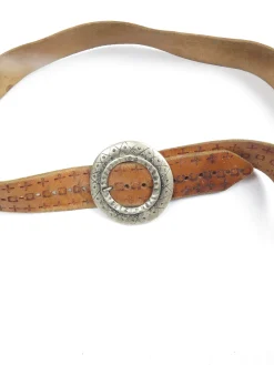 Vintage Tan Leather Tooled Belt S/M