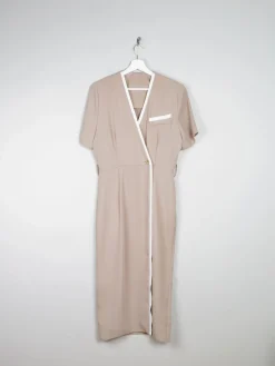Vintage Taupe Cross Over Style Summer Dress S