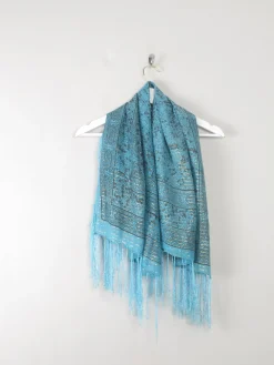 Vintage Turquoise Fringed Large Scarf