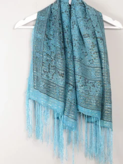 Vintage Turquoise Fringed Large Scarf