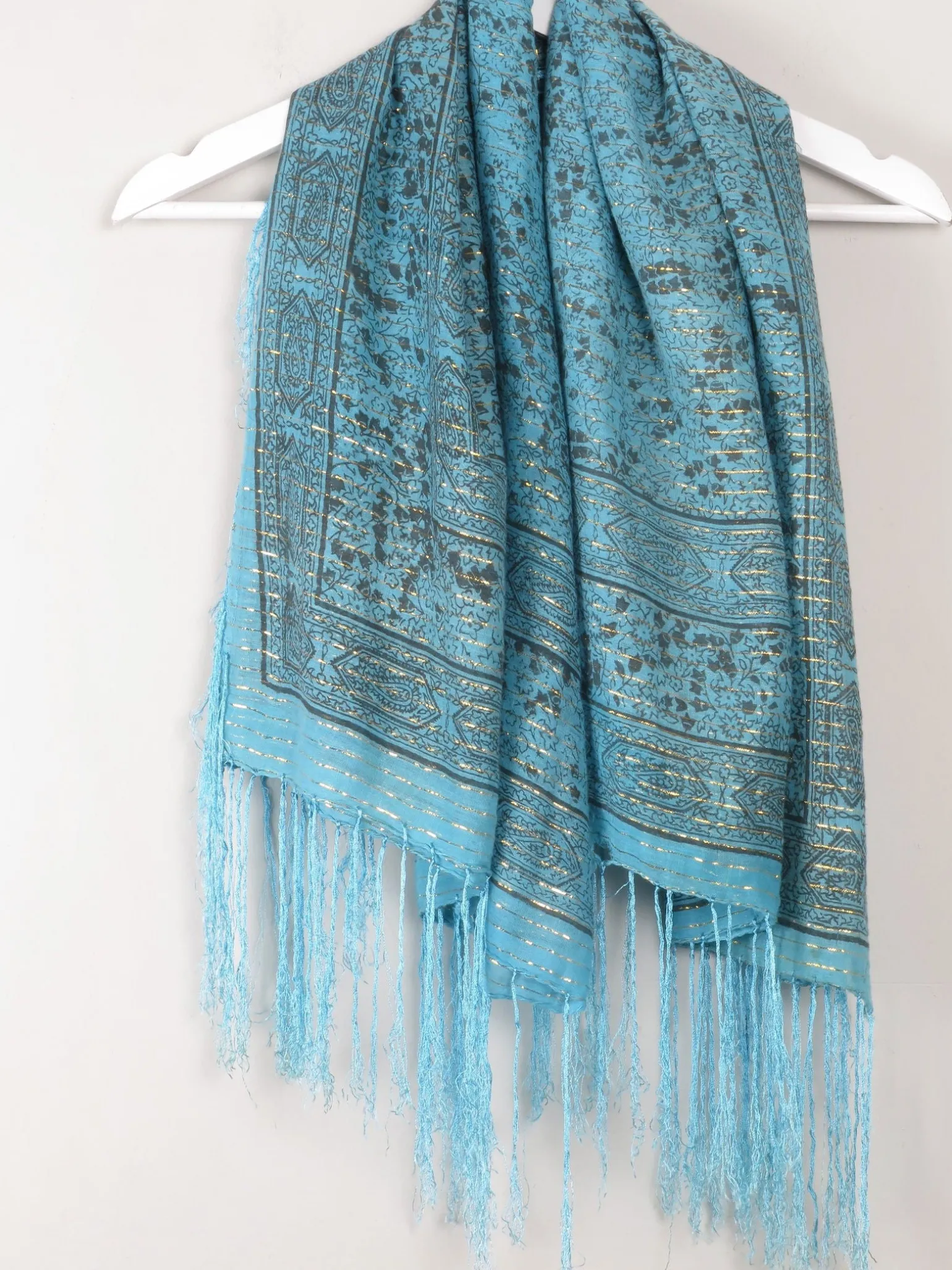 Vintage Turquoise Fringed Large Scarf