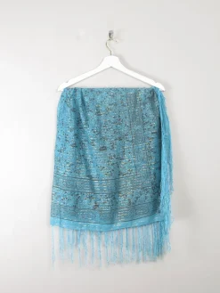 Vintage Turquoise Fringed Large Scarf