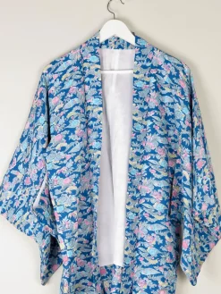 Vintage Turquoise Printed Kimono M