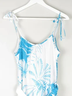 Vintage White & Turquoise 1970s Summer Dress S