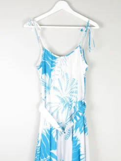 Vintage White & Turquoise 1970s Summer Dress S
