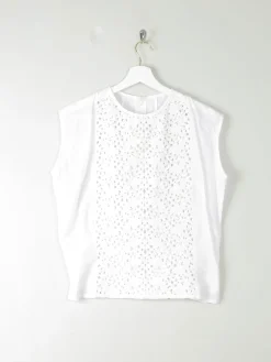 Vintage White Blouse With Lace Panel M