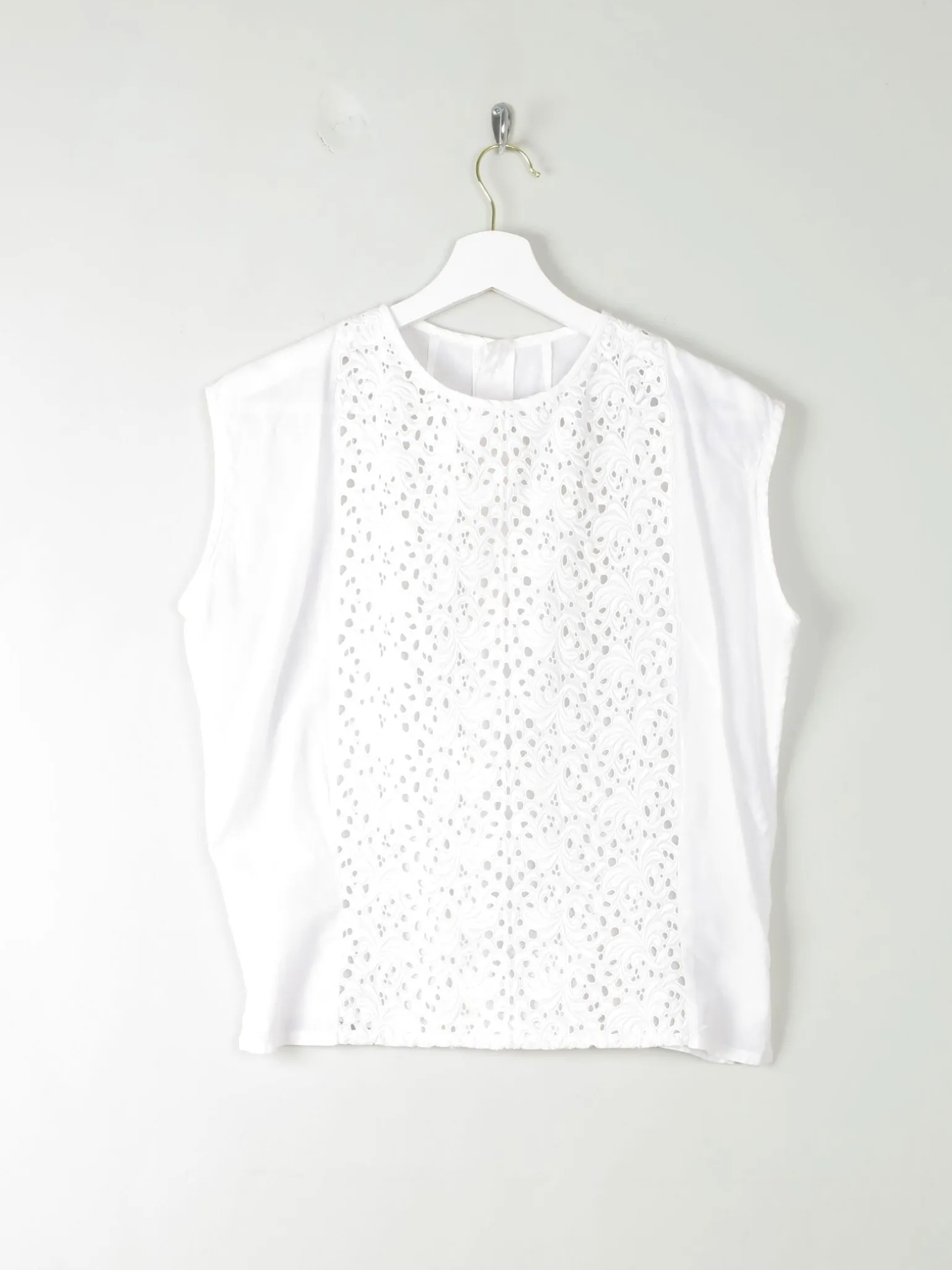 Vintage White Blouse With Lace Panel M