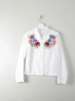 Vintage White Blouse With Embroidery Detail M