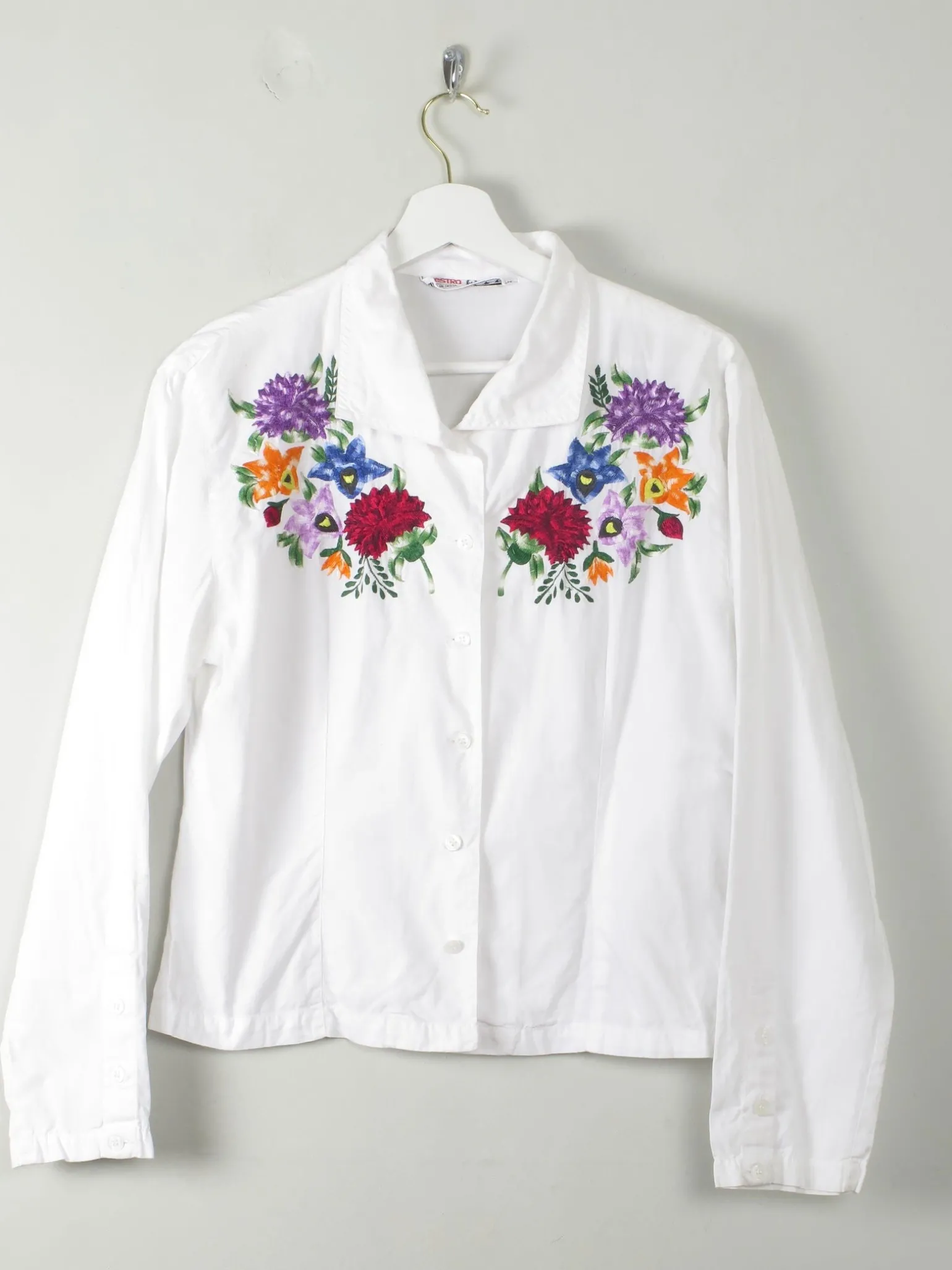 Vintage White Blouse With Embroidery Detail M