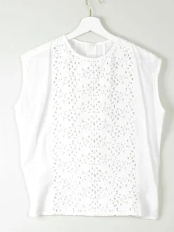 Vintage White Blouse With Lace Panel M