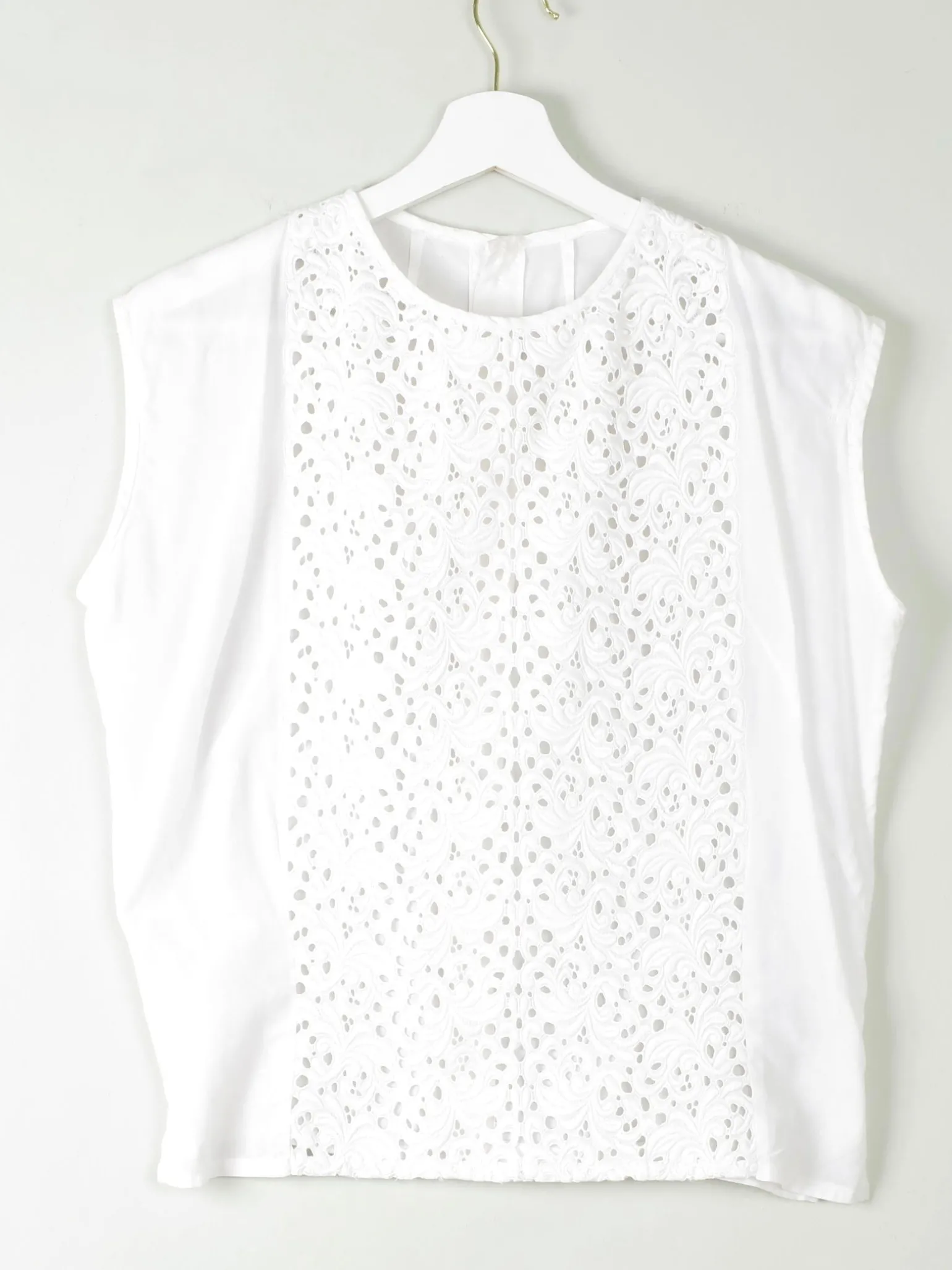 Vintage White Blouse With Lace Panel M