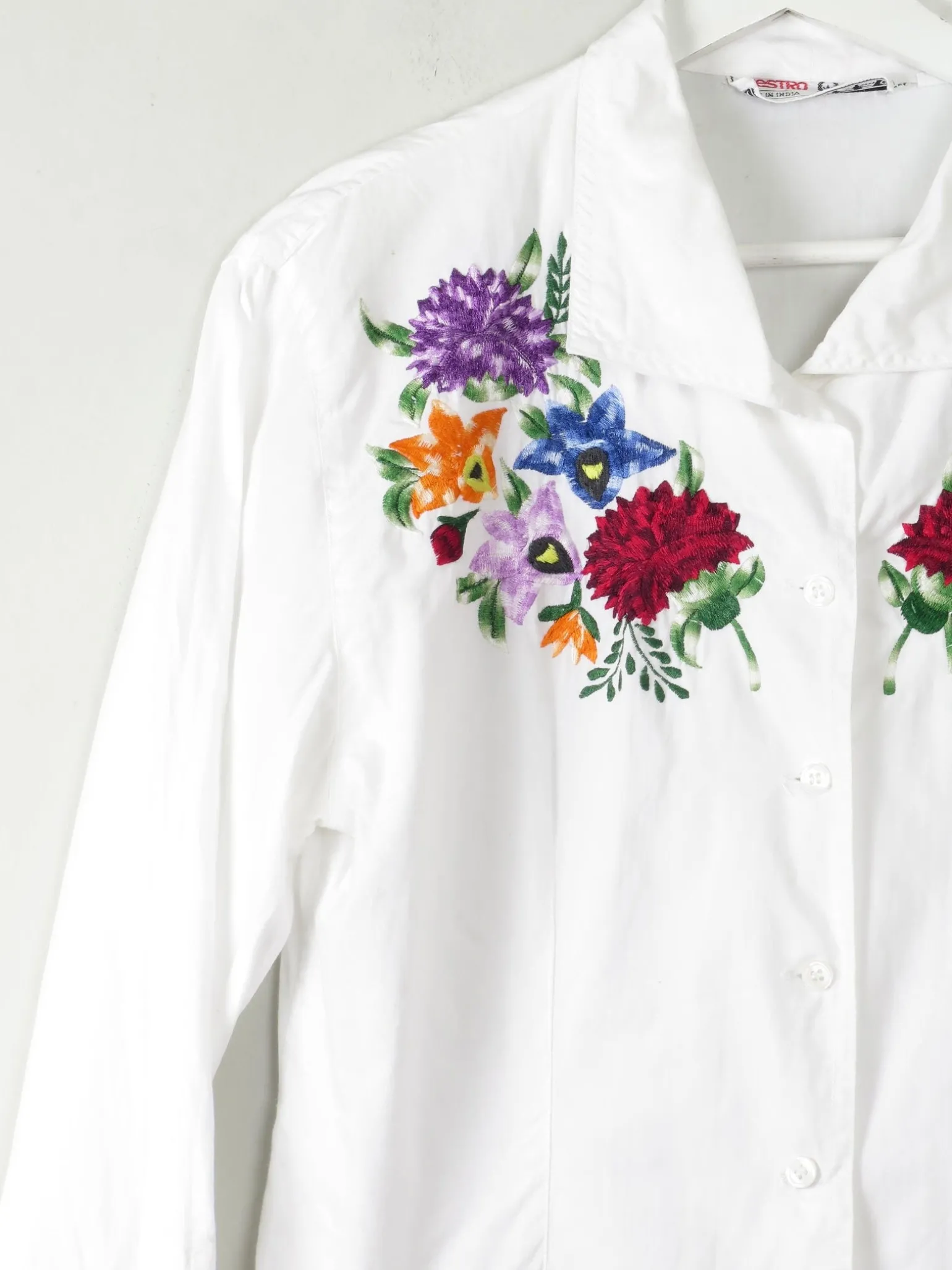 Vintage White Blouse With Embroidery Detail M