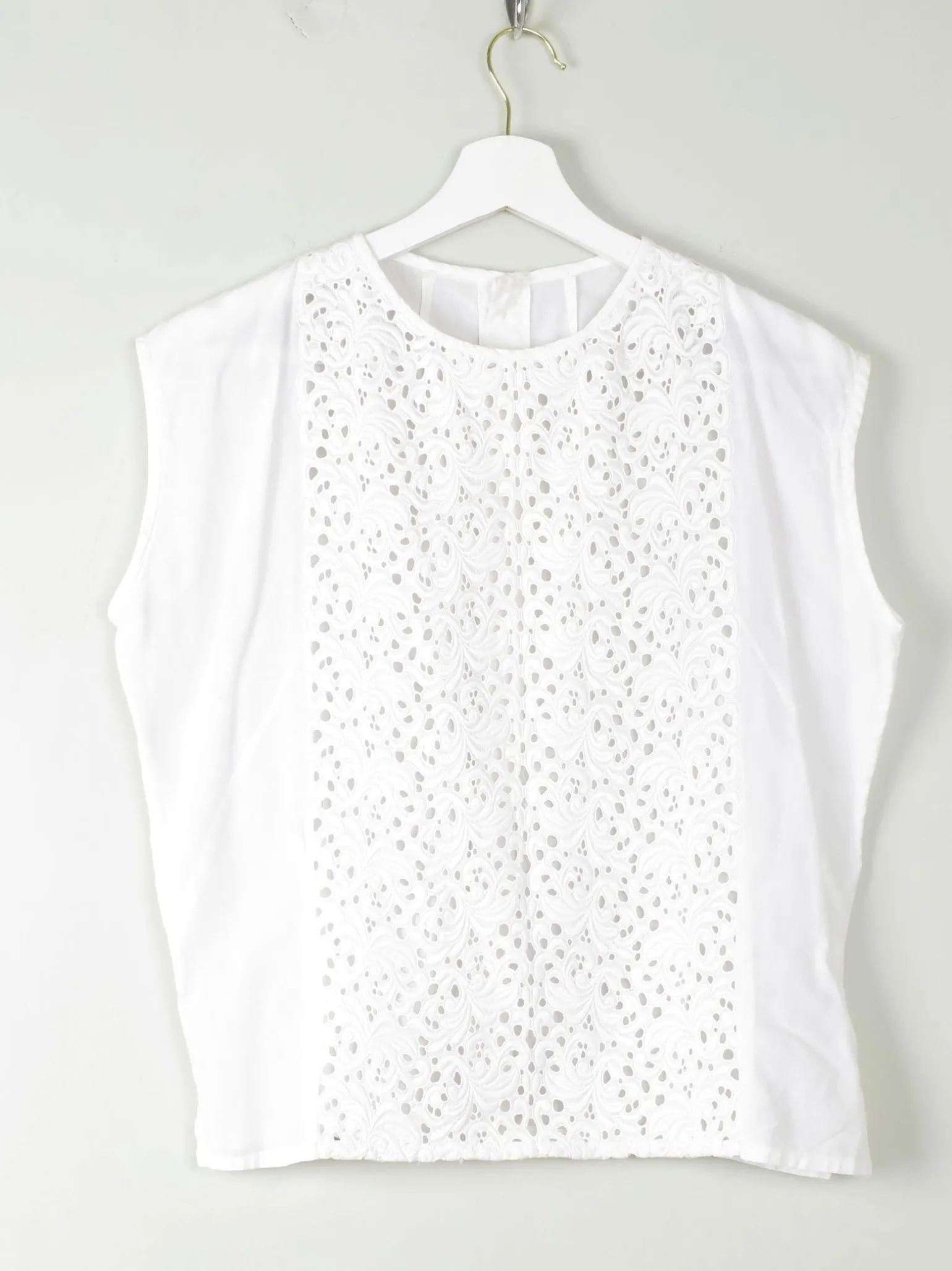 Vintage White Blouse With Lace Panel M